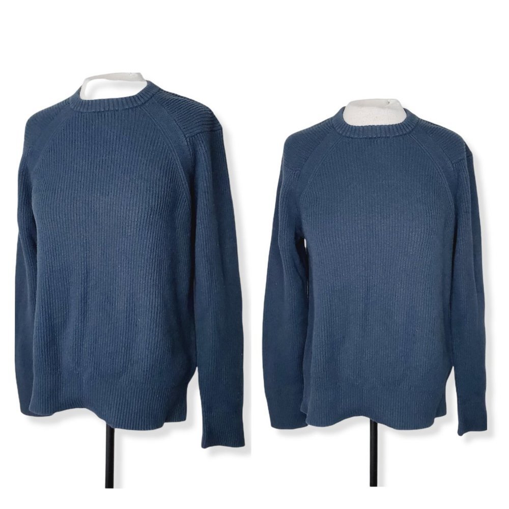 BANANA REPUBLIC Teal Ribbed Crew Neck Cotton/Wool Sweater
